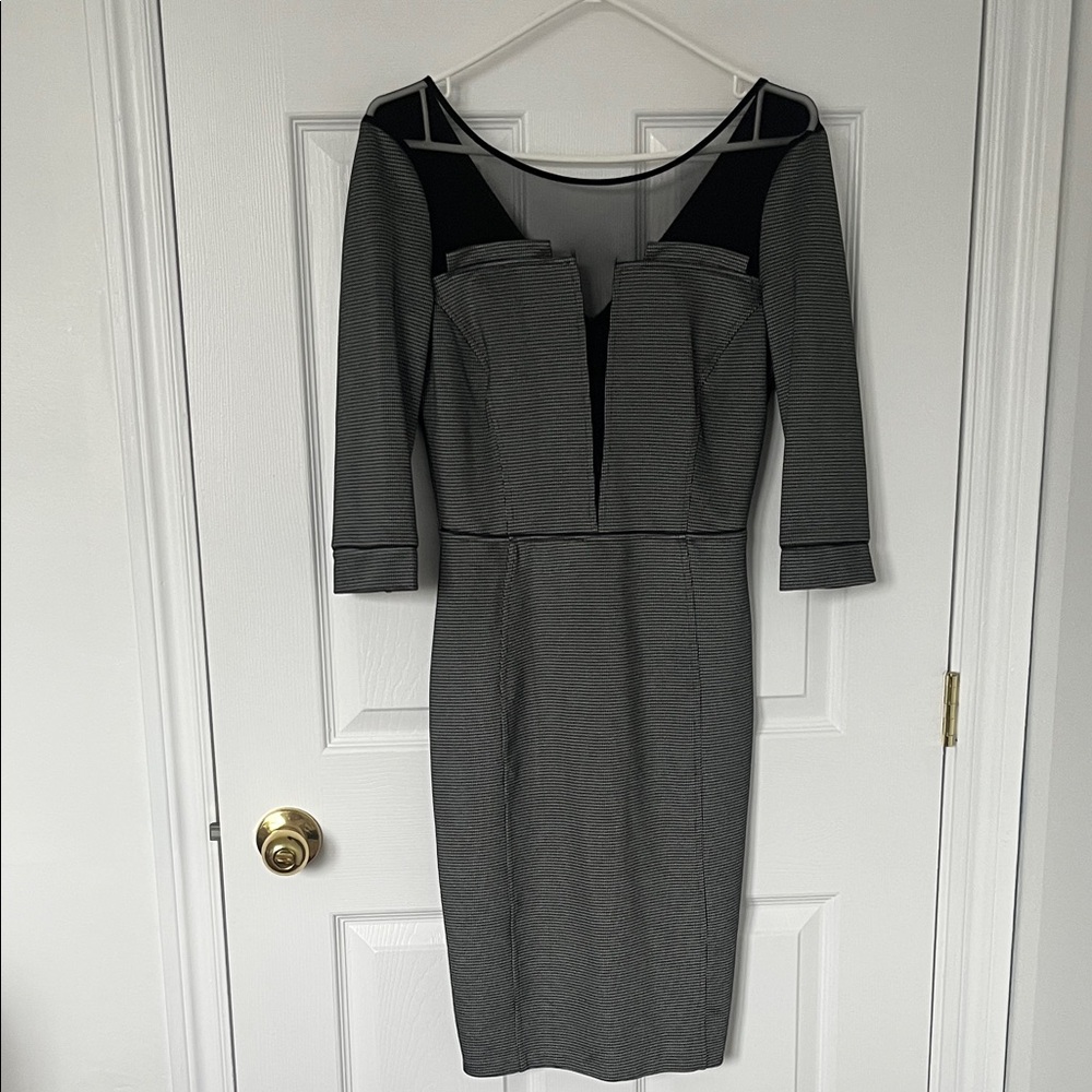 Rinascimento Gray Sheath Dress with Mesh Yoke